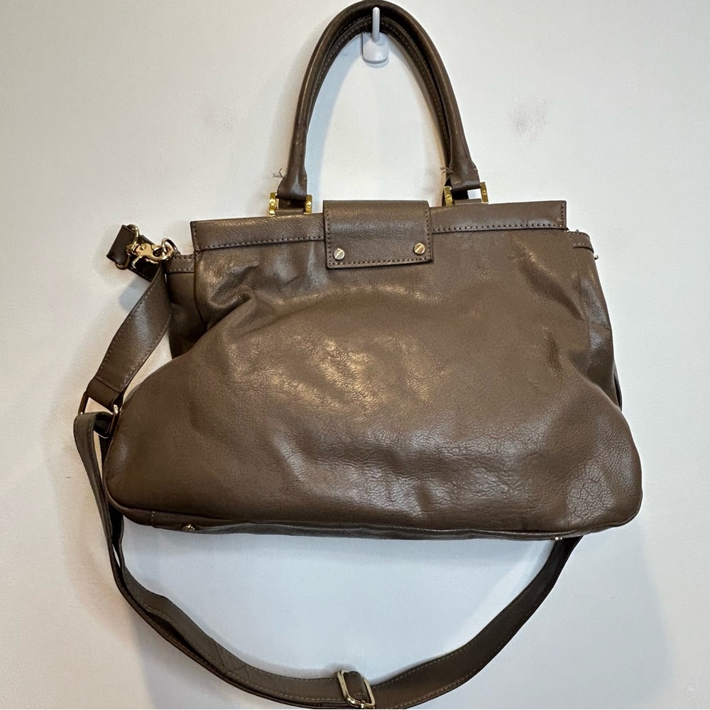 Tory Burch Holland Grey Leather Satchel Bag Zip Purse  Crossbody Strap - Picture 4 of 6